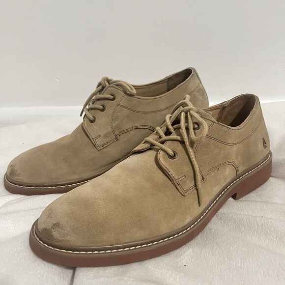 Hush Puppies Mens Detroit Plain Toe Oxford Shoes Size 12 Beige Tan Suede Office - Picture 1 of 7